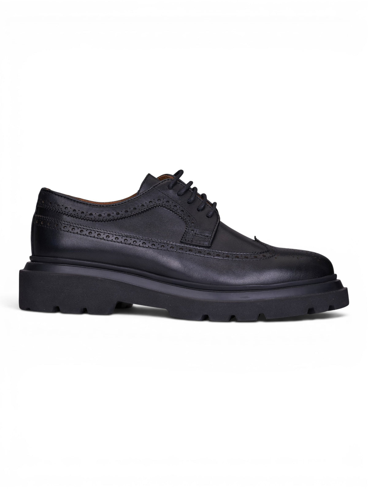 Oxford Brogue Kalın Taban Siyah Deri Ayakkabı
