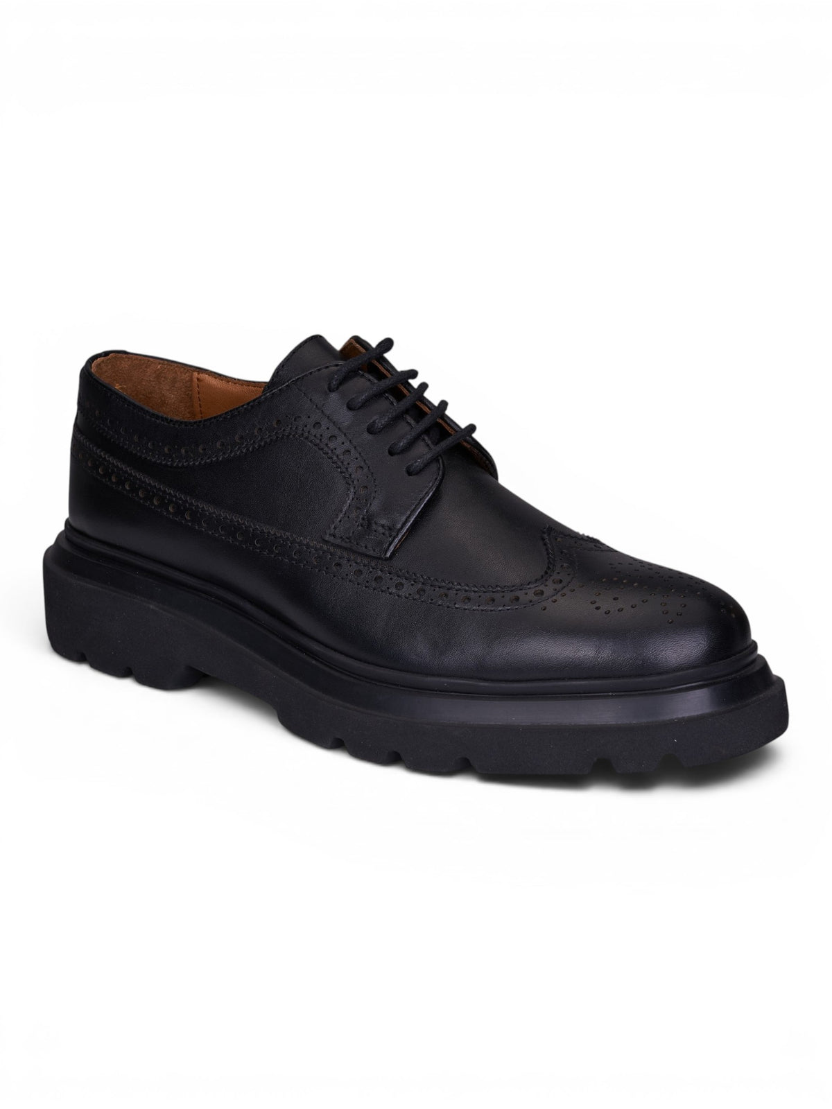 Oxford Brogue Kalın Taban Siyah Deri Ayakkabı