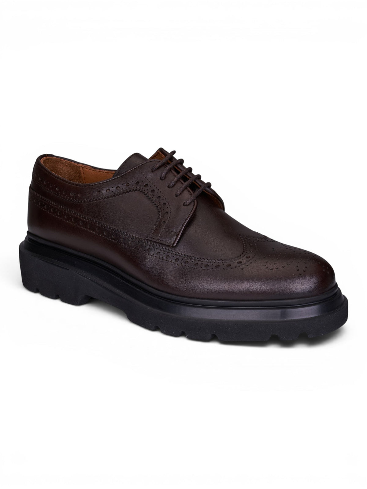 Oxford Brogue Kalın Taban Kahve Deri Ayakkabı