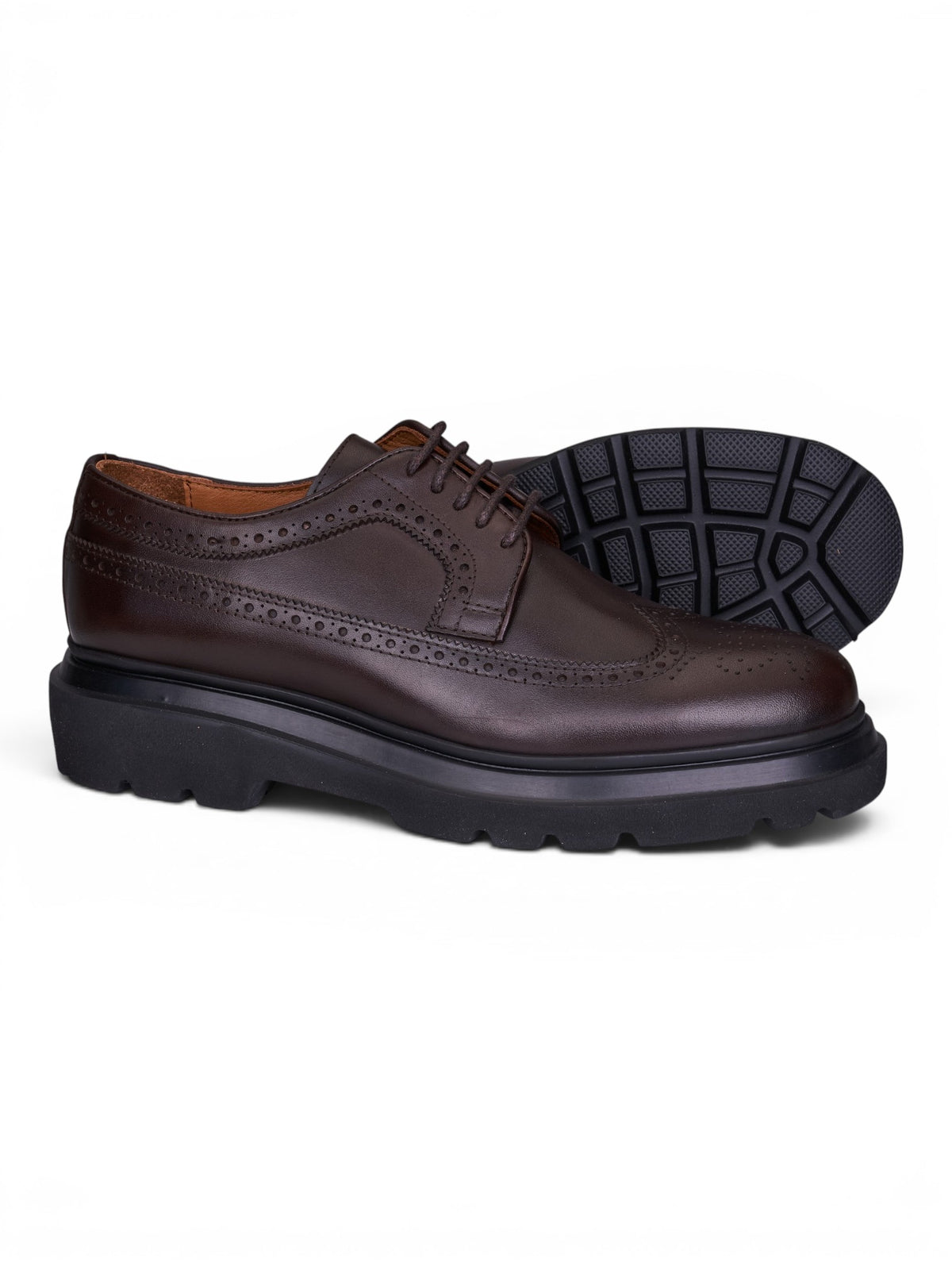 Oxford Brogue Kalın Taban Kahve Deri Ayakkabı