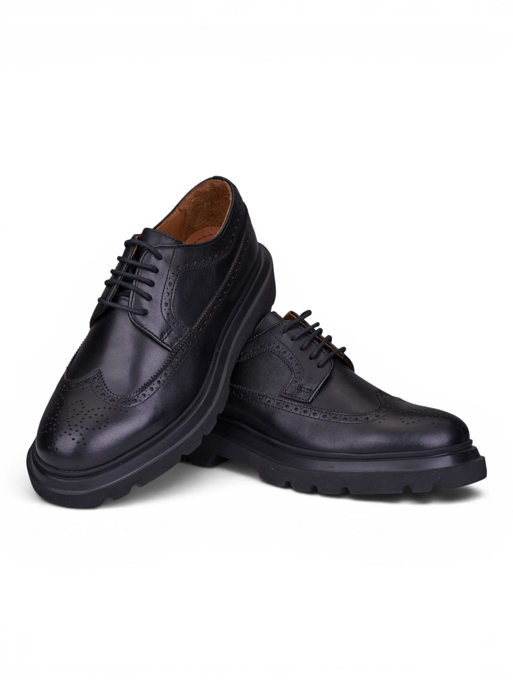 Oxford Brogue Kalın Taban Siyah Deri Ayakkabı