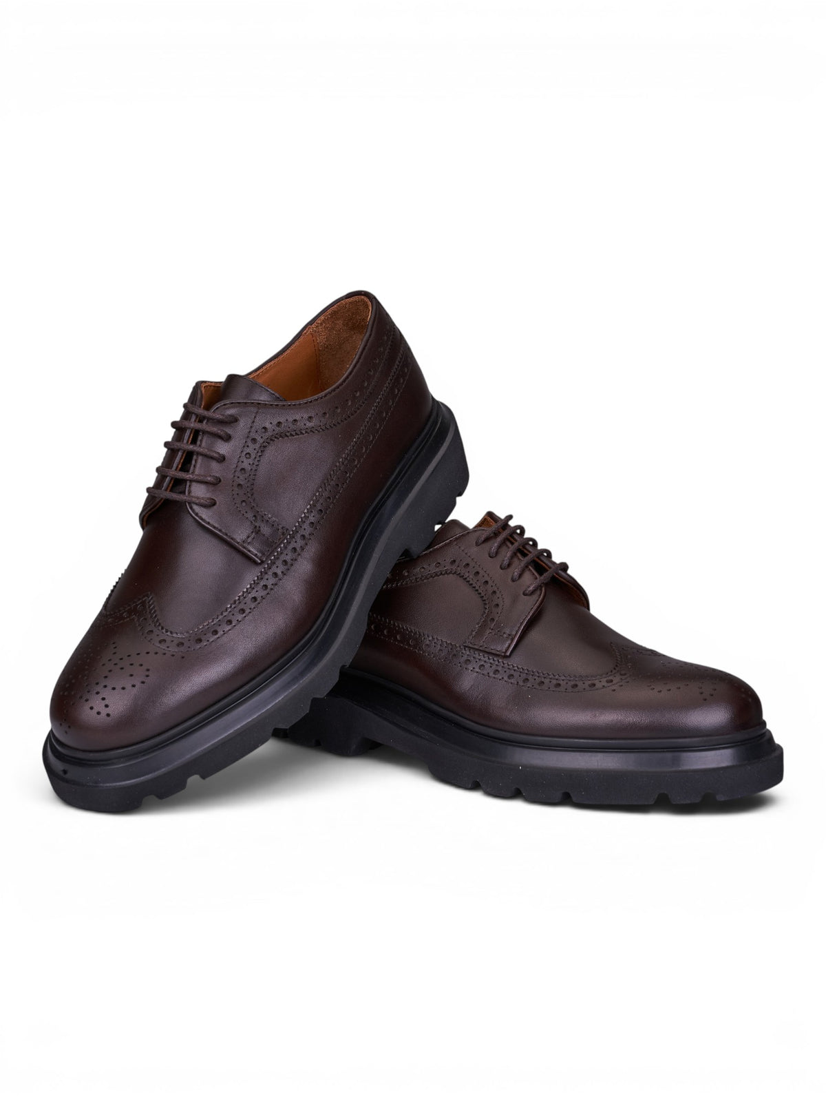 Oxford Brogue Kalın Taban Kahve Deri Ayakkabı